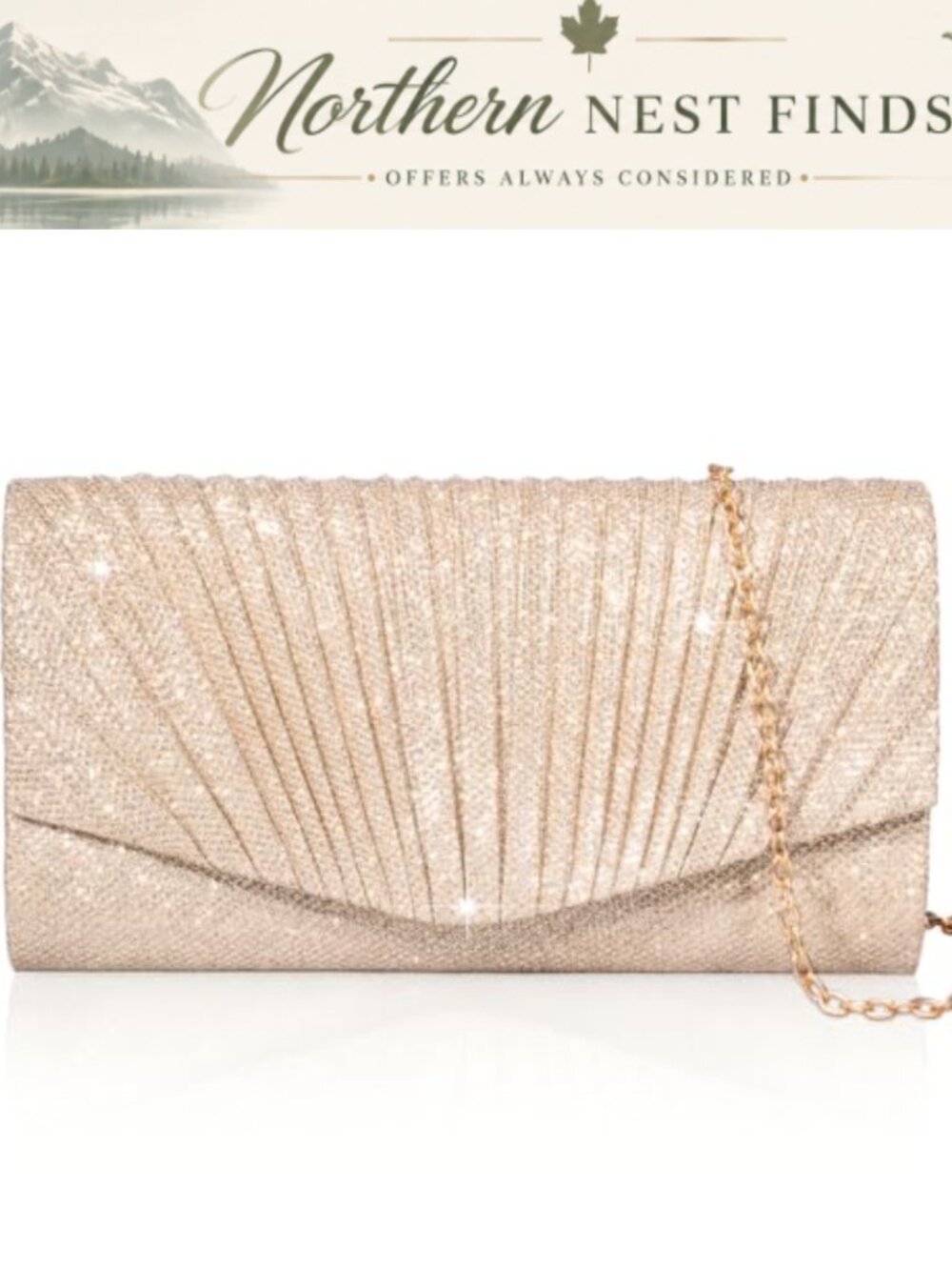 Pleated Evening Clutch with Removable Chain Formal Party Bag